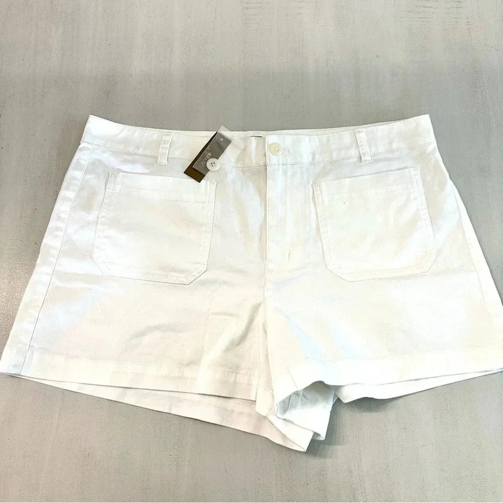 J. Crew New Patch-Pocket Chino Short Women's White Cotton Button Front Sz 14 NWT